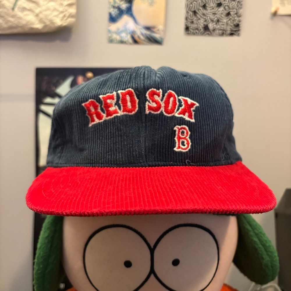 Vintage Boston Red Sox Pro Star Corduroy Snapback Hat Navy Red MLB Baseball Cap